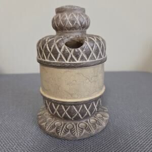Vintage India Ink Resin Brush Pencil Holder Ivory Brown 5" Tall